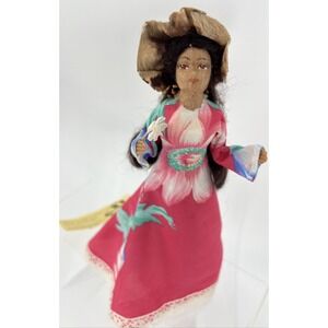 Vintage Hand made Hawaiian Makaleka Doll Tapa Mache Face with Tags‎ 8"